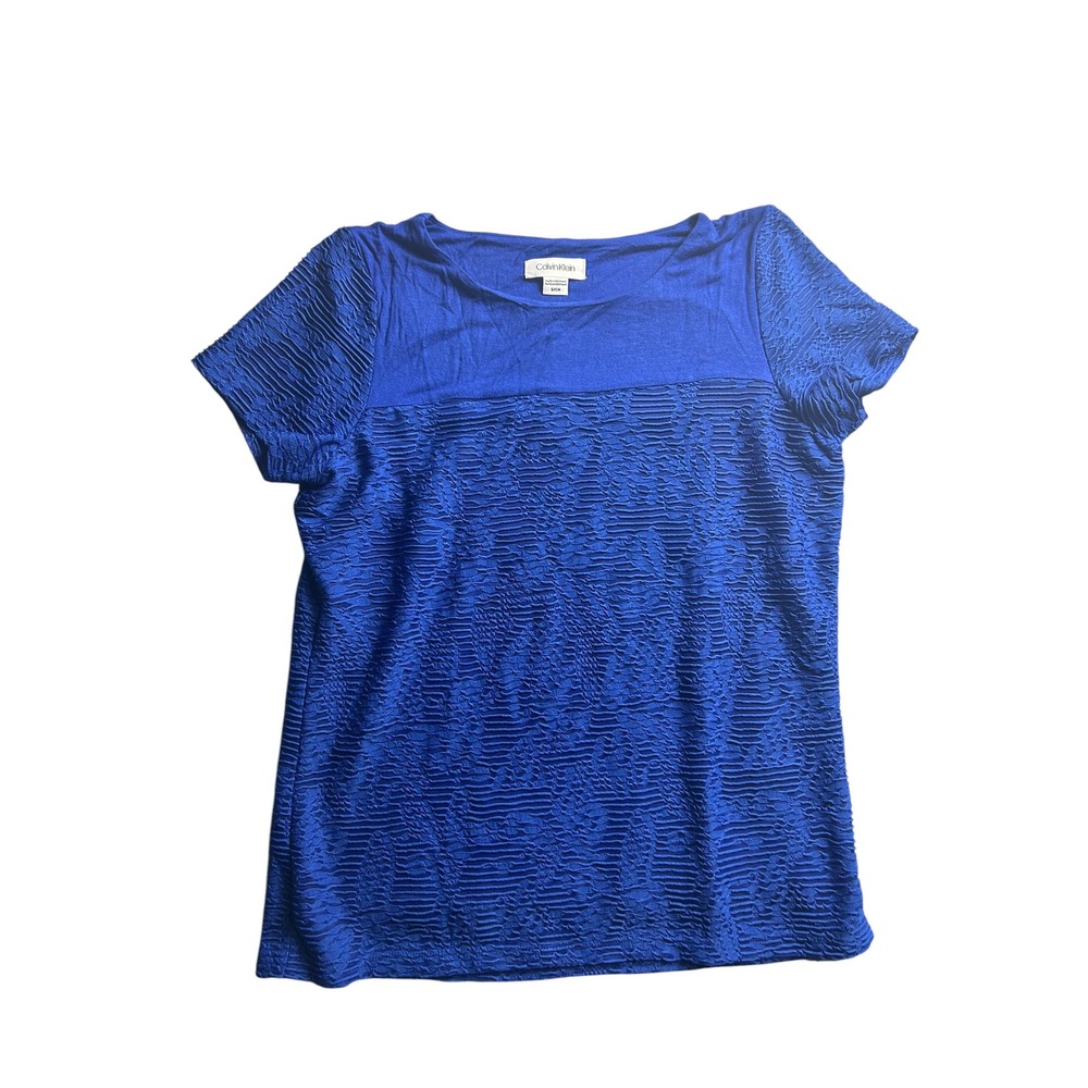Calvin Klein Womens Royal Blue Textured Mixed Media Top S9CTX56A Size S